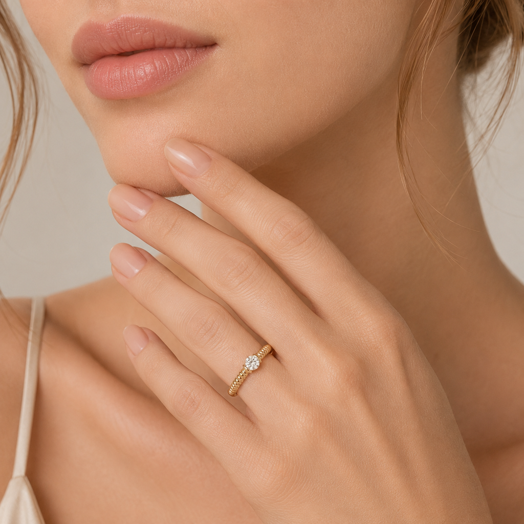 14K Gold Textured Lab Diamond Solitaire Ring | 0.30–0.50 CT