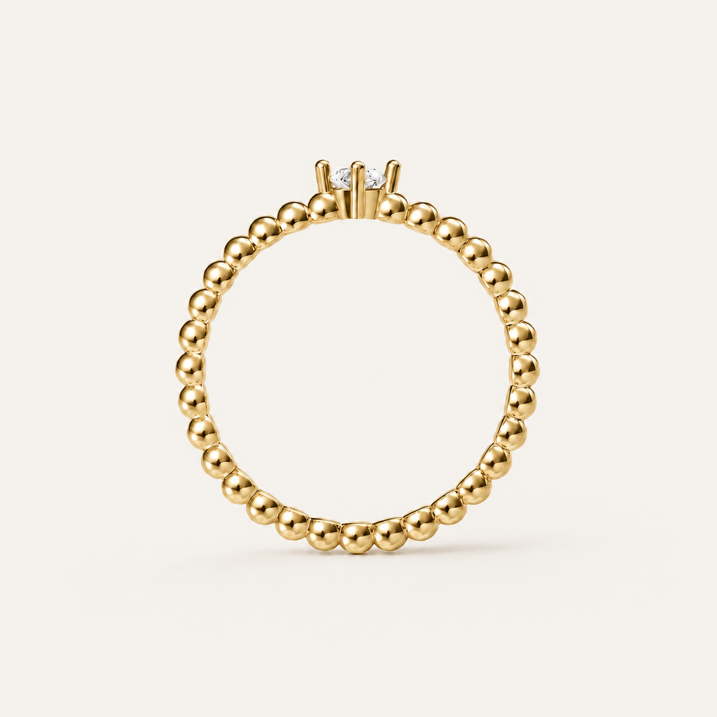 Bubble Solitaire Ring | 14K Gold Diamond Beaded Ring
