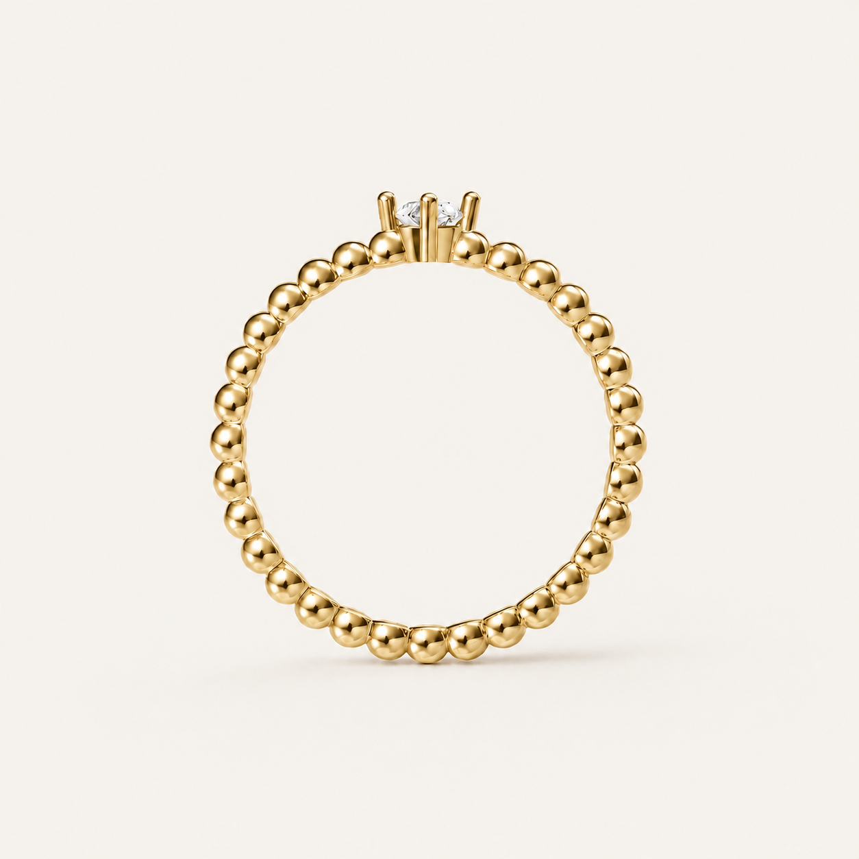 Bubble Solitaire Ring | 14K Gold Diamond Beaded Ring