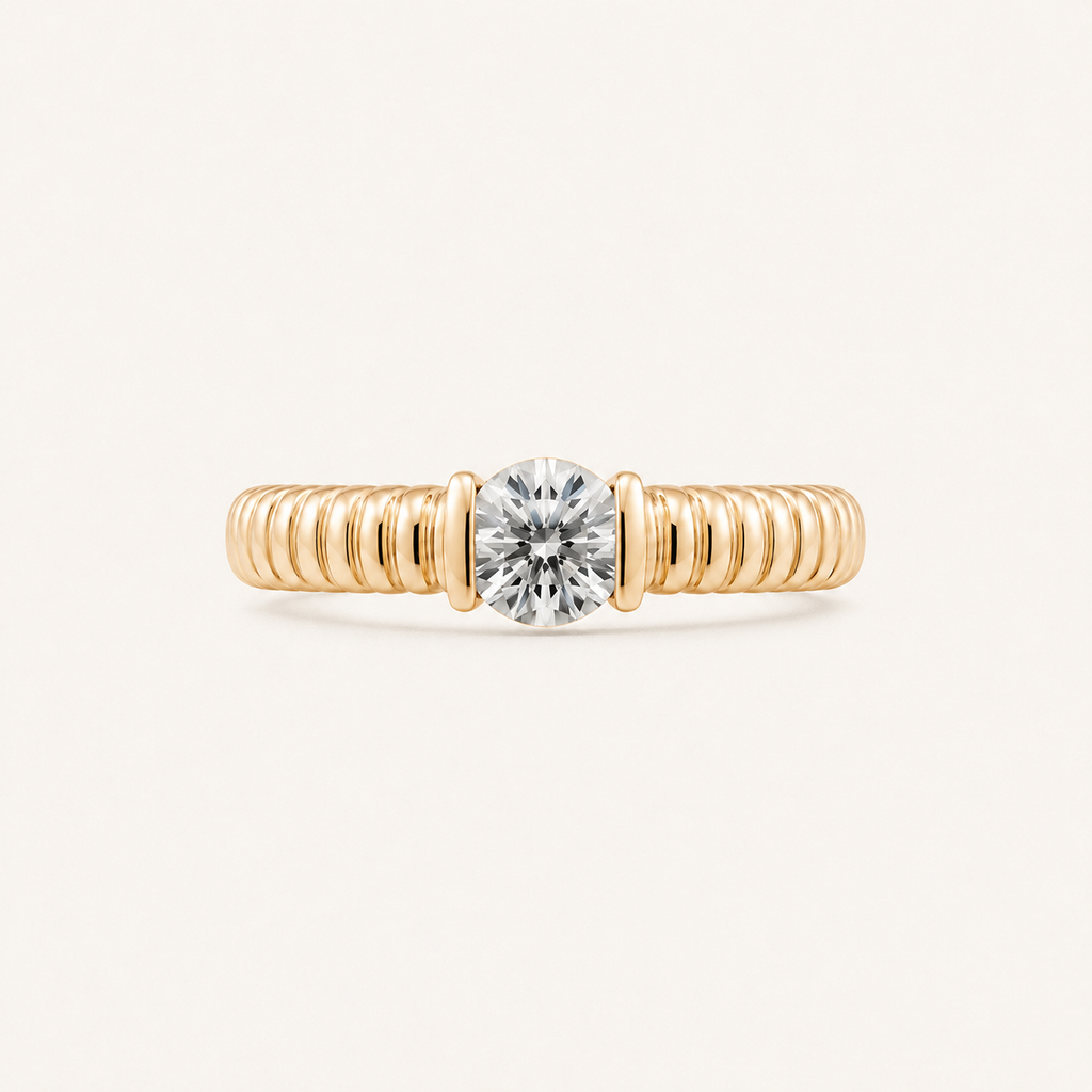 14K Gold Textured Lab Diamond Solitaire Ring | 0.30–0.50 CT
