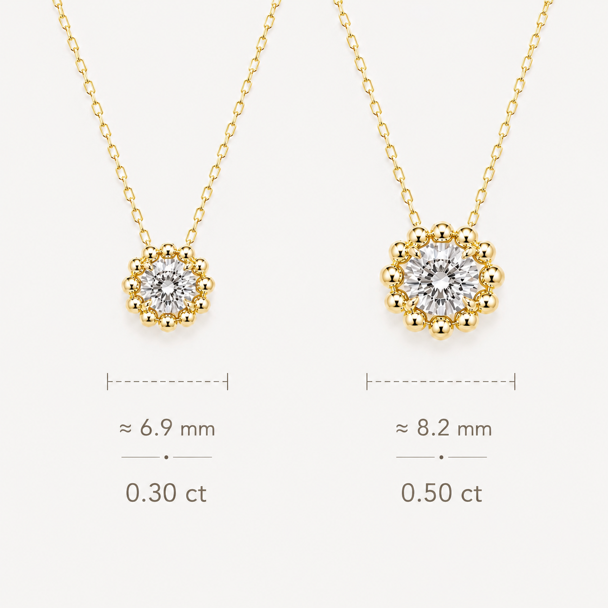 Bubble Halo Diamond Necklace | 14K Gold Beaded Pendant