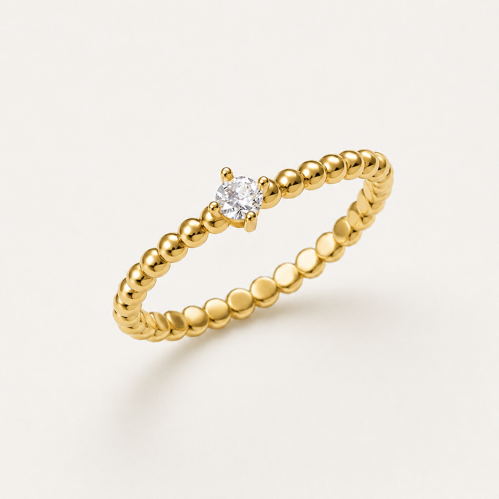Bubble Solitaire Ring | 14K Gold Diamond Beaded Ring