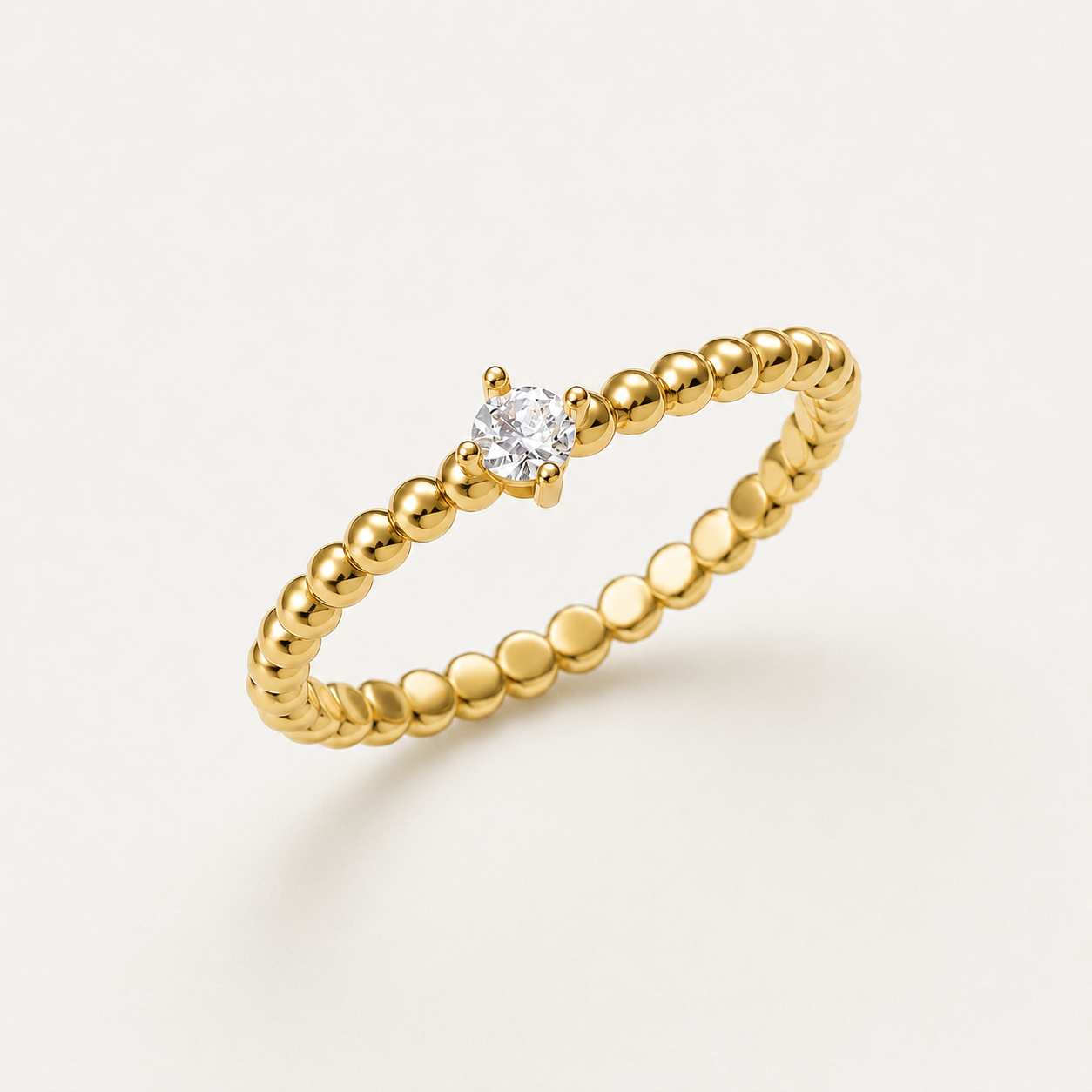 Bubble Solitaire Ring | 14K Gold Diamond Beaded Ring