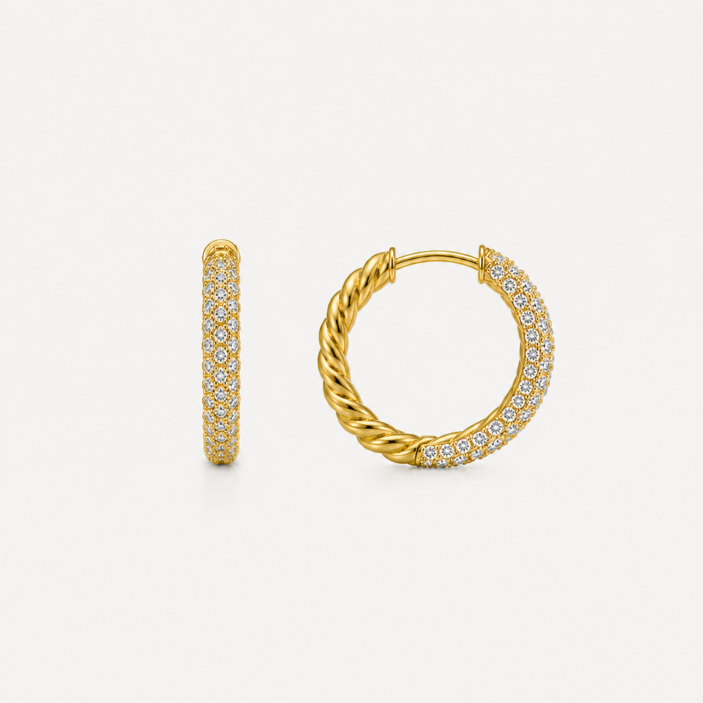 Twisted Diamond Hoop Earrings | 14K & 18K Gold