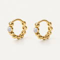 14K Gold Diamond Beaded Huggie Earrings
