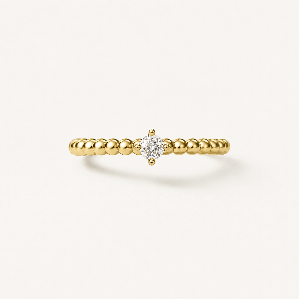 Bubble Solitaire Ring | 14K Gold Diamond Beaded Ring