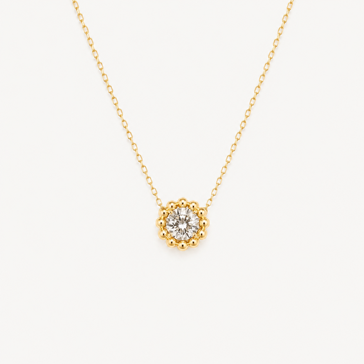 Bubble Halo Diamond Necklace | 14K Gold Beaded Pendant