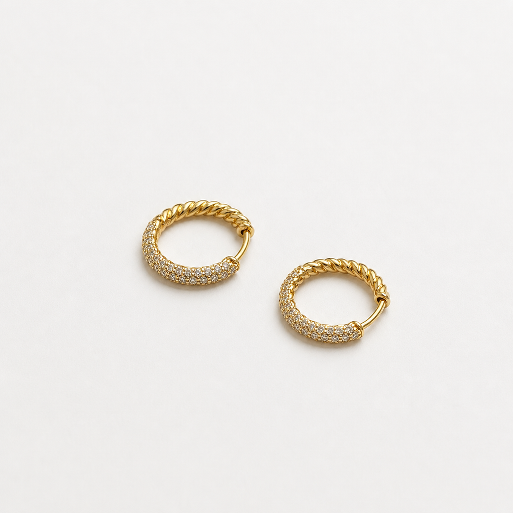 Twisted Diamond Hoop Earrings | 14K & 18K Gold