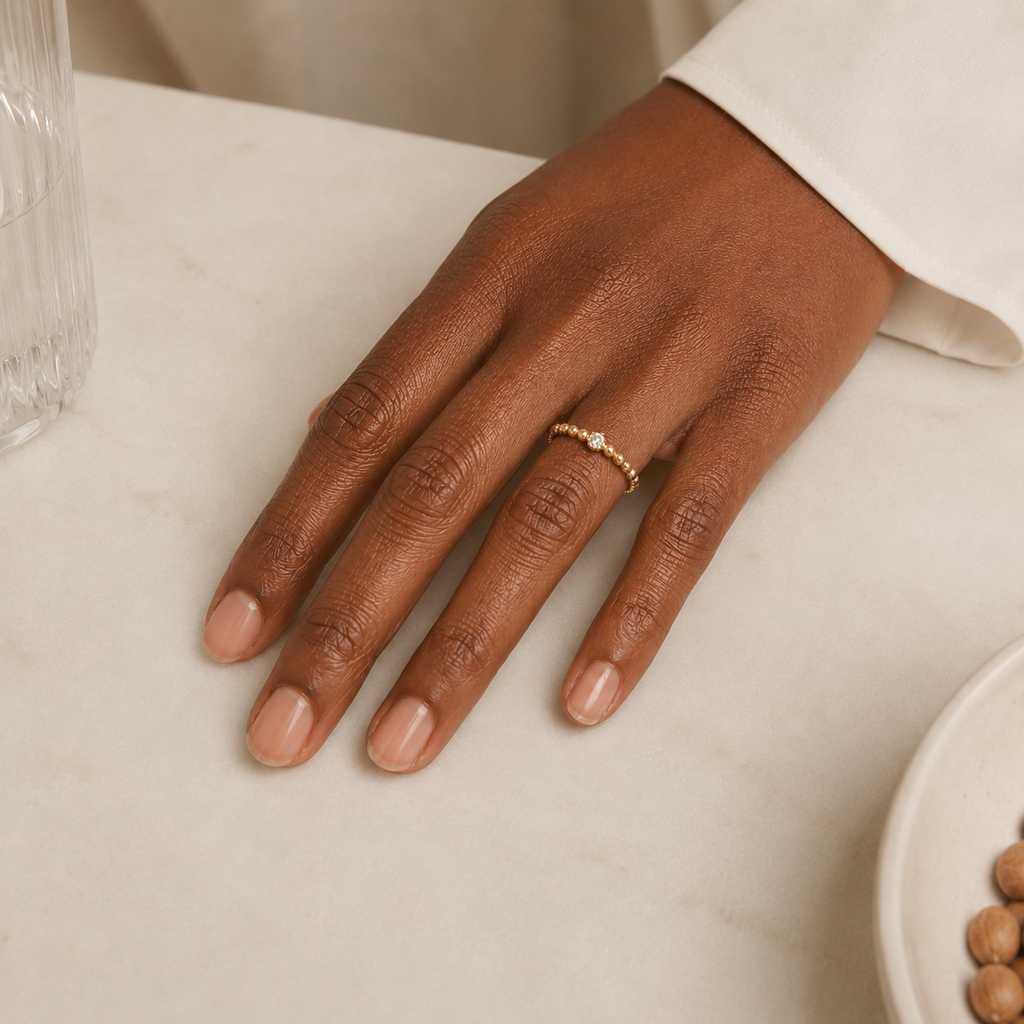 Bubble Solitaire Ring | 14K Gold Diamond Beaded Ring