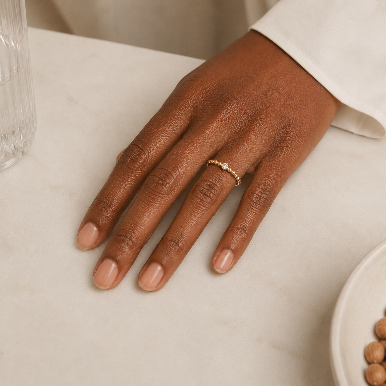 Bubble Solitaire Ring | 14K Gold Diamond Beaded Ring