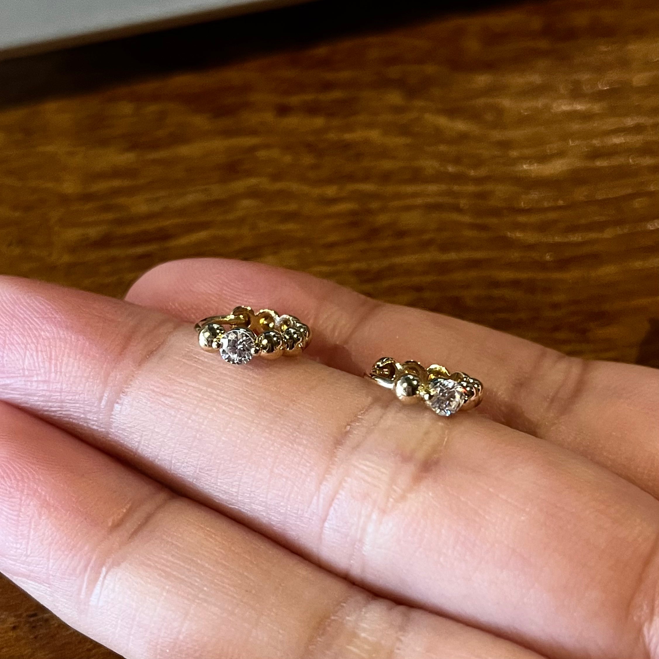 14K Gold Diamond Beaded Huggie Earrings
