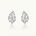 Leaf Baguette Diamond Stud Earrings | 14K Gold