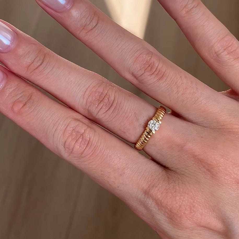 14K Gold Textured Lab Diamond Solitaire Ring | 0.30–0.50 CT